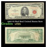 1963 $5 Red Seal United States Note Grades vf++