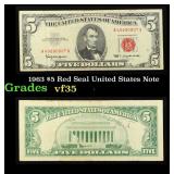 1963 $5 Red Seal United States Note Grades vf++