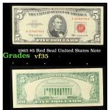 1963 $5 Red Seal United States Note Grades vf++