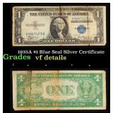 1935A $1 Blue Seal Silver Certificate Grades vf de