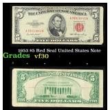 1953 $5 Red Seal United States Note Grades vf++