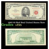 1963 $5 Red Seal United States Note Grades vf++