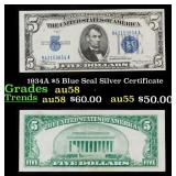 1934A $5 Blue Seal Silver Certificate Grades Choic