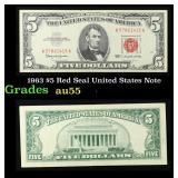 1963 $5 Red Seal United States Note Grades Choice