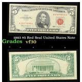 1963 $5 Red Seal United States Note Grades vf++