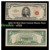 1963 $5 Red Seal United States Note Grades vf++