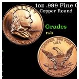 1oz .999 Fine Copper Bullion Round - Franklin Half