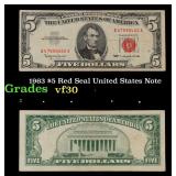 1963 $5 Red Seal United States Note Grades vf++