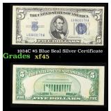 1934C $5 Blue Seal Silver Certificate Grades xf+