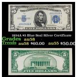 1934A $5 Blue Seal Silver Certificate Grades Choic