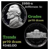 1986-s Proof Jefferson Nickel 5c pr70 dcam SEGS