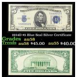1934D $5 Blue Seal Silver Certificate Grades Choic
