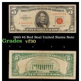 1963 $5 Red Seal United States Note Grades vf++