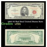 1963 $5 Red Seal United States Note Grades vf++