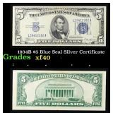 1934B $5 Blue Seal Silver Certificate Grades xf