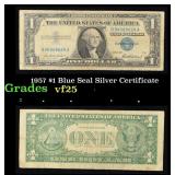 1957 $1 Blue Seal Silver Certificate Grades vf+