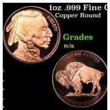 1oz .999 Fine Copper Bullion Round - Buffalo Nicke