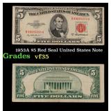 1953A $5 Red Seal United States Note Grades vf++