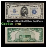 1934A $5 Blue Seal Silver Certificate Grades xf