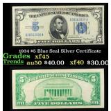 1934 $5 Blue Seal Silver Certificate Grades xf+
