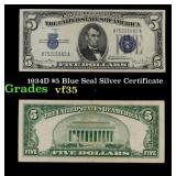 1934D $5 Blue Seal Silver Certificate Grades vf++