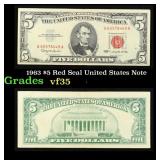 1963 $5 Red Seal United States Note Grades vf++