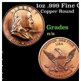 1oz .999 Fine Copper Bullion Round - Franklin Half
