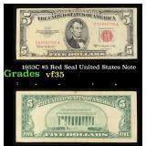 1953C $5 Red Seal United States Note Grades vf++