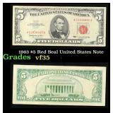 1963 $5 Red Seal United States Note Grades vf++