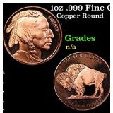 1oz .999 Fine Copper Bullion Round - Buffalo Nicke
