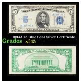 1934A $5 Blue Seal Silver Certificate Grades xf+