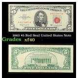 1963 $5 Red Seal United States Note Grades xf
