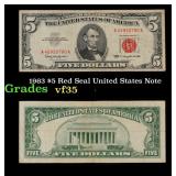 1963 $5 Red Seal United States Note Grades vf++