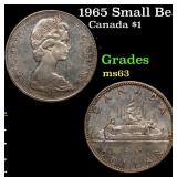 1965 Small Beads, Pointed 5 Canada Silver Dollar $