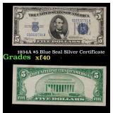 1934A $5 Blue Seal Silver Certificate Grades xf