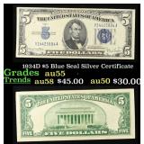 1934D $5 Blue Seal Silver Certificate Grades Choic