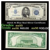 1934A $5 Blue Seal Silver Certificate Grades Choic