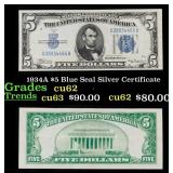 1934A $5 Blue Seal Silver Certificate Grades Selec
