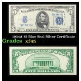 1934A $5 Blue Seal Silver Certificate Grades xf+