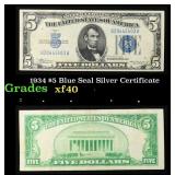 1934 $5 Blue Seal Silver Certificate Grades xf