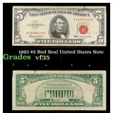 1963 $5 Red Seal United States Note Grades vf++