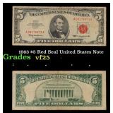 1963 $5 Red Seal United States Note Grades vf+