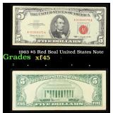 1963 $5 Red Seal United States Note Grades xf+