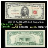 1963 $5 Red Seal United States Note Grades Choice