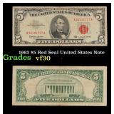 1963 $5 Red Seal United States Note Grades vf++