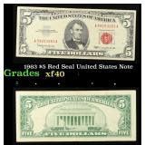 1963 $5 Red Seal United States Note Grades xf