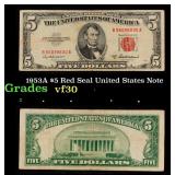 1953A $5 Red Seal United States Note Grades vf++