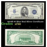 1934B $5 Blue Seal Silver Certificate Grades xf
