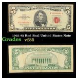 1963 $5 Red Seal United States Note Grades vf++