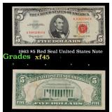 1963 $5 Red Seal United States Note Grades xf+